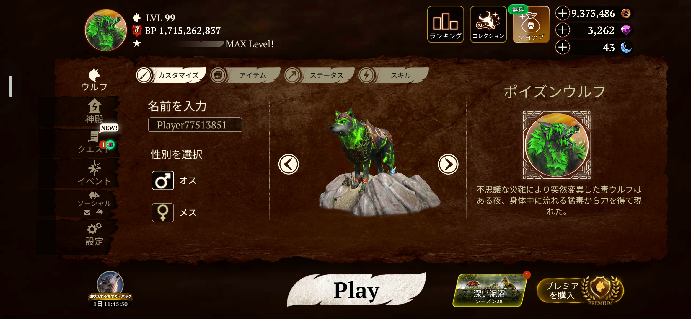 Thewolf 99lv　アカウント